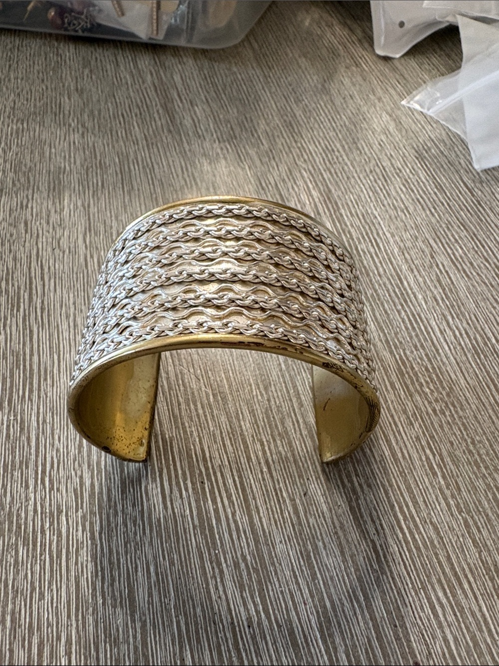 Rustic Cuff Two-Tone Braided Wide Cuff Bracelet - Gold & Silver